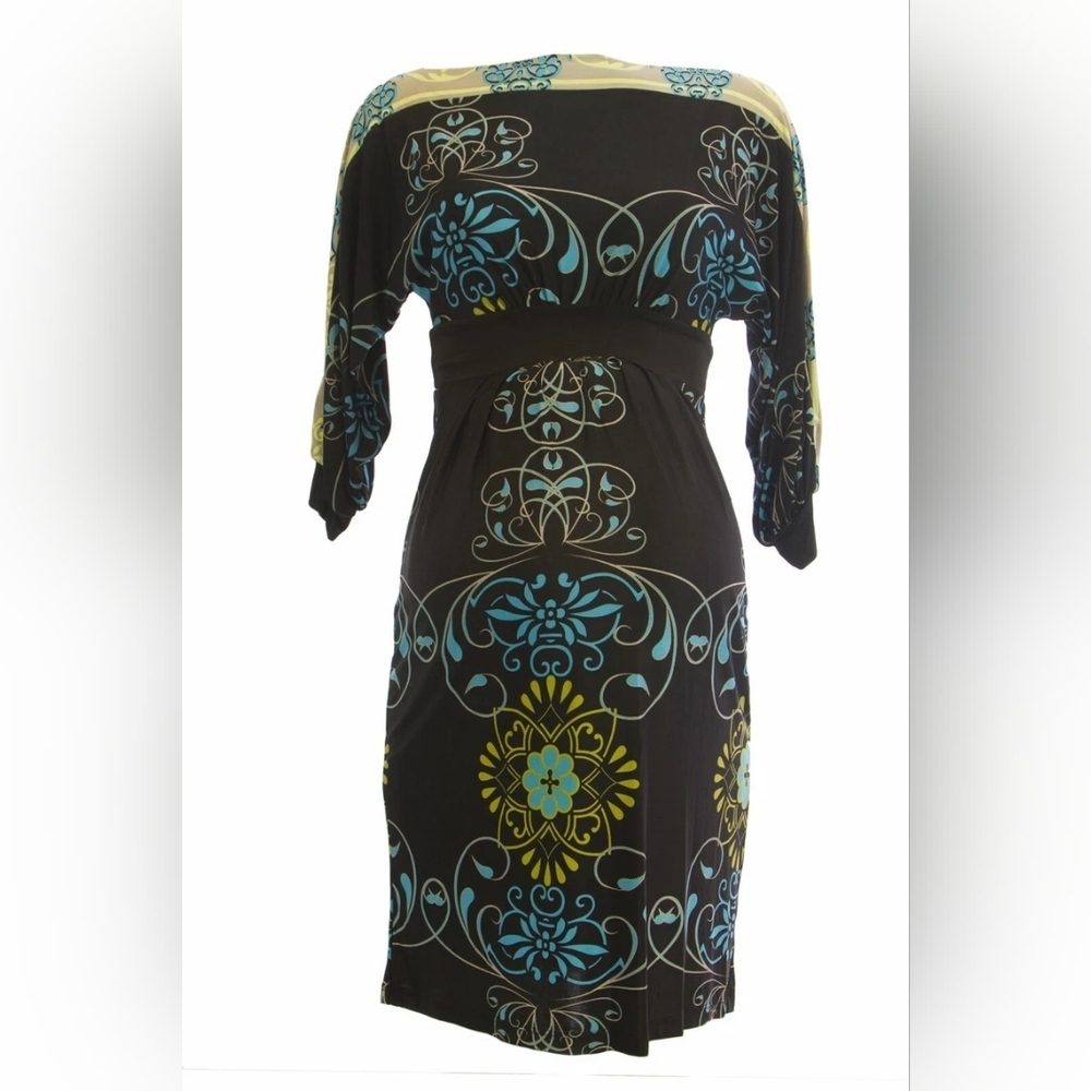 OLIAN Maternity Women's Black Floral Print 3/4 Sleeve Boat Neck Dress $148 NWT - Picture 3 of 3